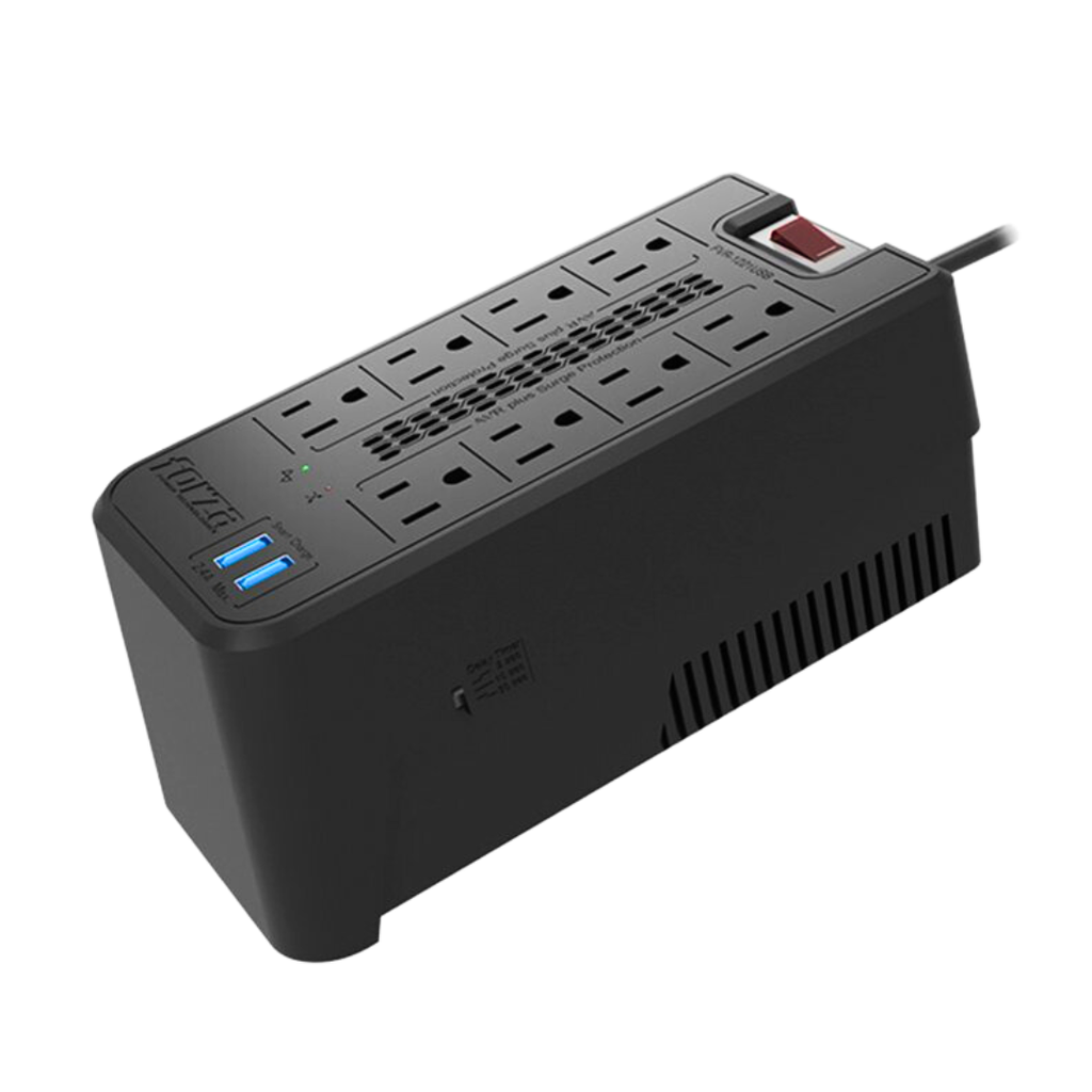 Forza - Automatic voltage regulator - AC 110 V - 8 Outlets - 1200 VA - 600W NEMA 5-15 2-USB